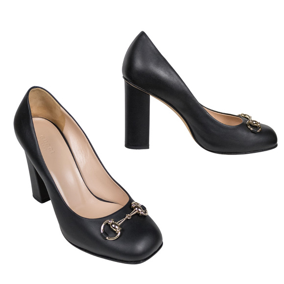 GUCCI Black Miro Soft Horsebit Pumps Block Heel Square Toe Womens EU 37.5 US 7.5 - Picture 11 of 12